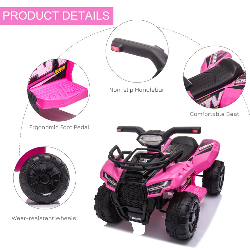 Pink 6-Volt Kids Quad ATV with Realistic Features