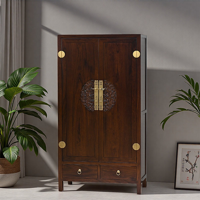 Armoire à chaussures sculptée en bois massif de style chinois
