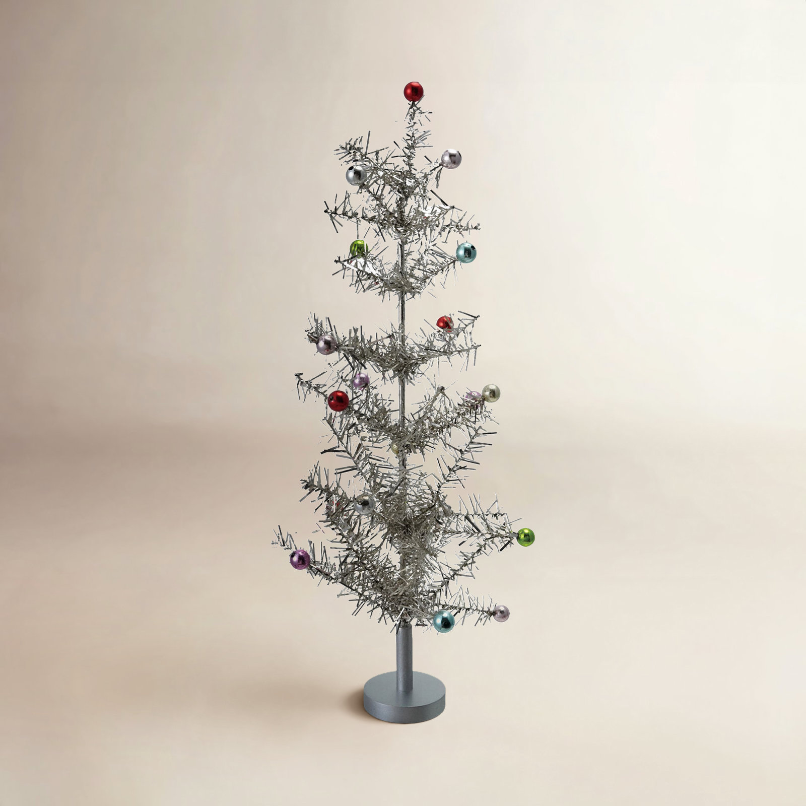 Tinsel Tabletop Tree with Ornaments, 17" H x 2.75" W x 2.75" D