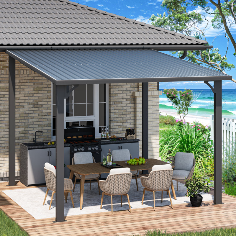 Hardtop Gazebo With Galvanized Steel Sloping Roof, 98.4" H x 120" W x 120" D