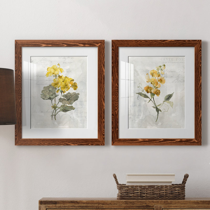 Canari lin géranium - ensemble de 2 reproductions d'art, Blanc, Papier avec cadre érable, H 24 po x l 36 po x P 1,5 po