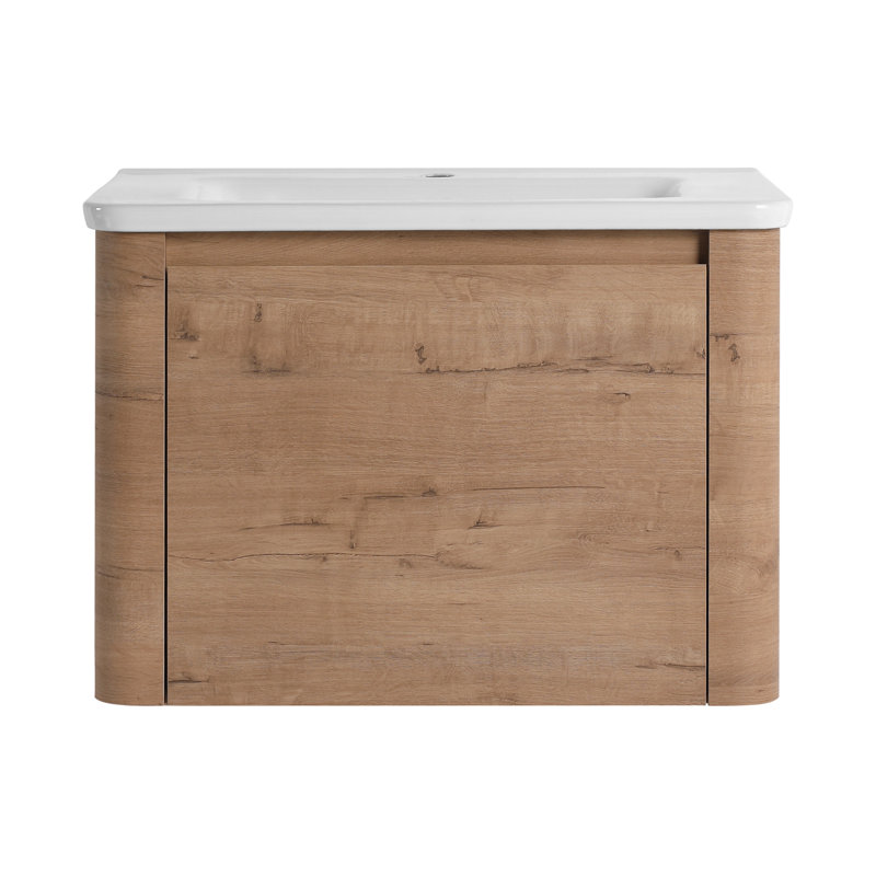 Meuble-lavabo mural 28 po avec lavabo en céramique blanche et 1 porte à fermeture en douceur
