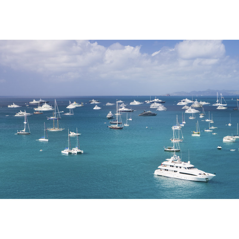 Mega Yachts And Sailboats In Gustavia Harbor - Wrapped Canvas Print, 30cm H x 46cm W x 3.8cm D