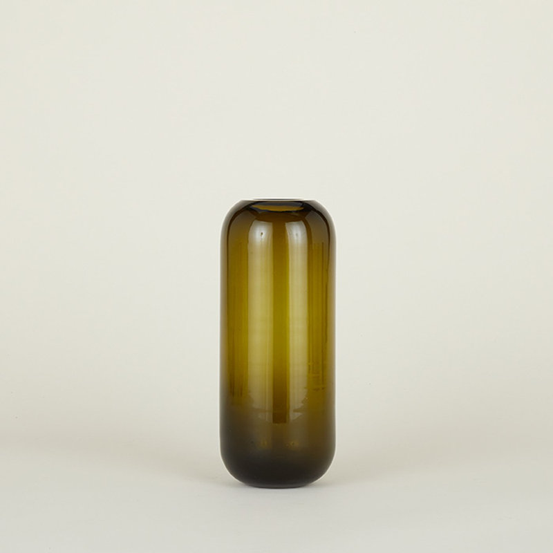 Aurora Handmade Glass Table Vase, 12.5" H x 5" W x 5" D, Olive