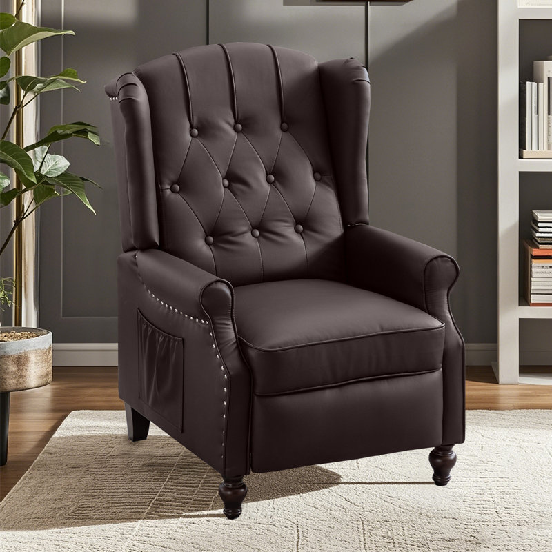 Fauteuil inclinable manuel de massage à dossier clouté avec dossier capitonné, poches de rangement et fonction de chauffage