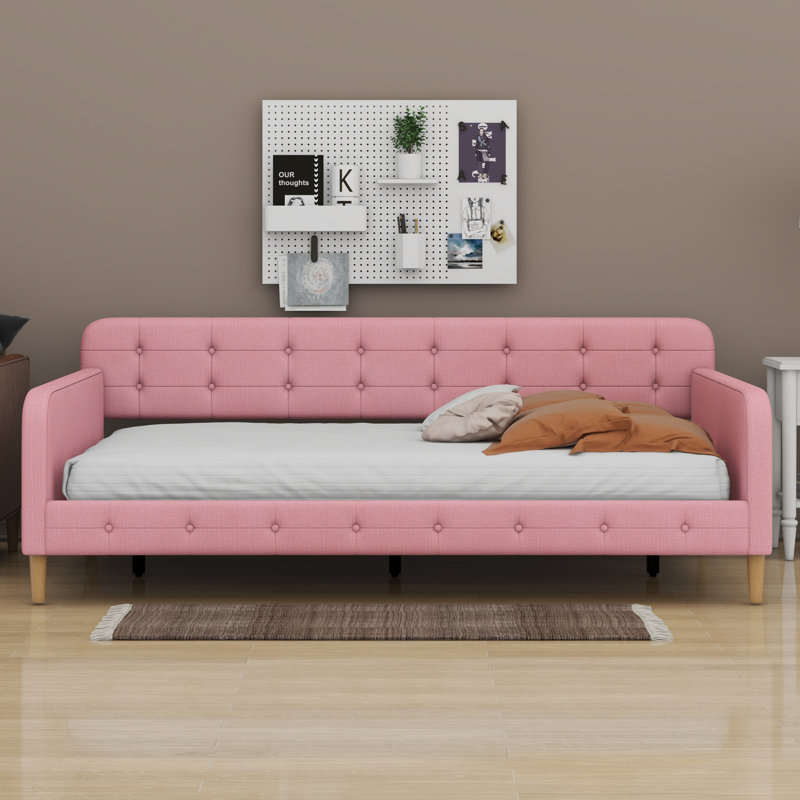 Upholstered Daybed With 4 Support Legs, Rubine