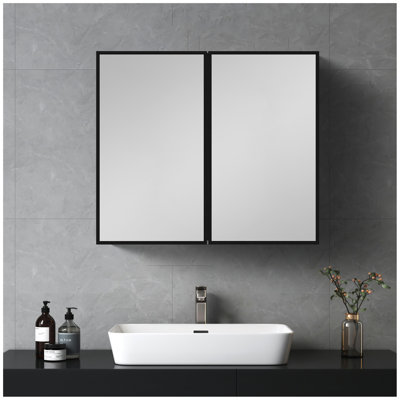 Armoire à pharmacie 26 po x 30 po à fixation murale ou en métal noire avec miroir