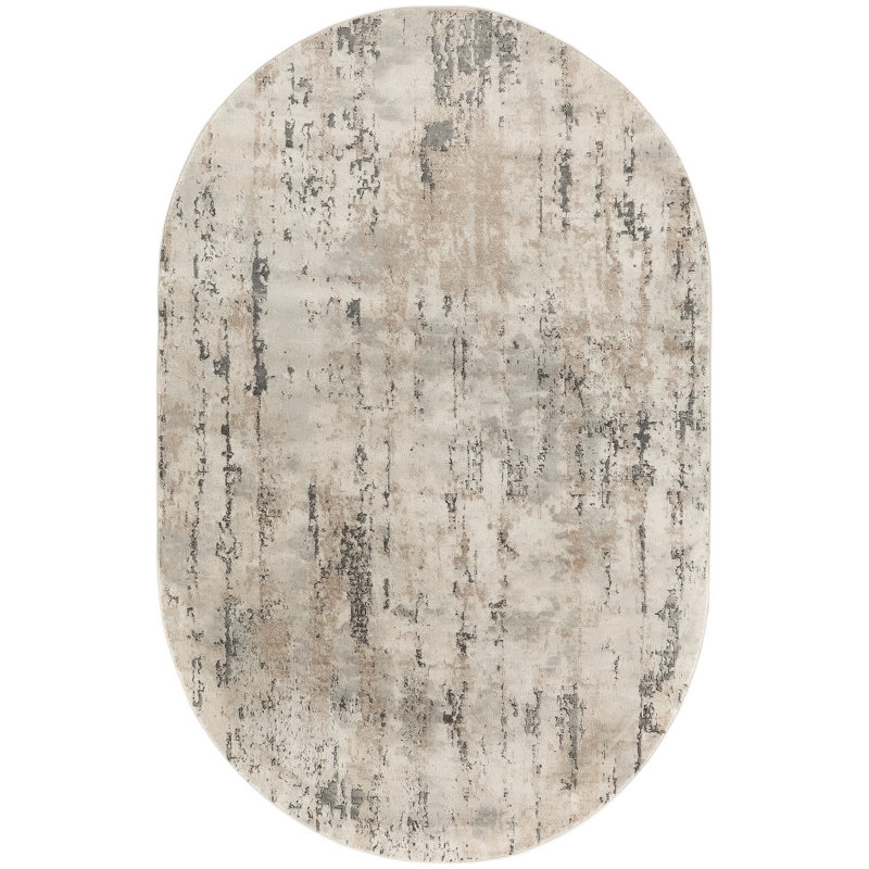 Addie Abstract Modern Machine Woven Area Rug in Beige/Gray, Oval 6' x 9'