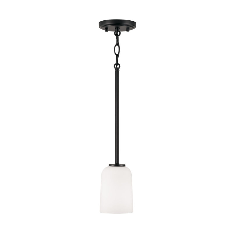 Matte Black Mini Pendant with Soft White Glass Shade