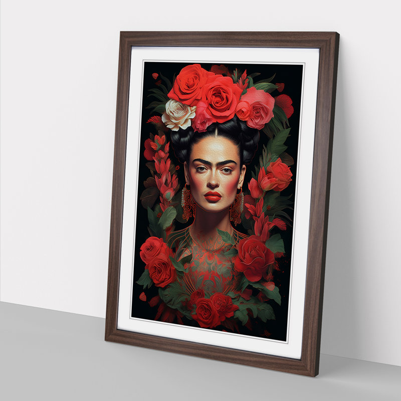 Frida Kahlo Digital - Framed Print, 64cm H x 46cm W, Walnut Framed