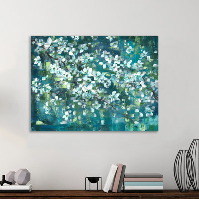 «Teal Blossoms», reproduction sur toile tendue