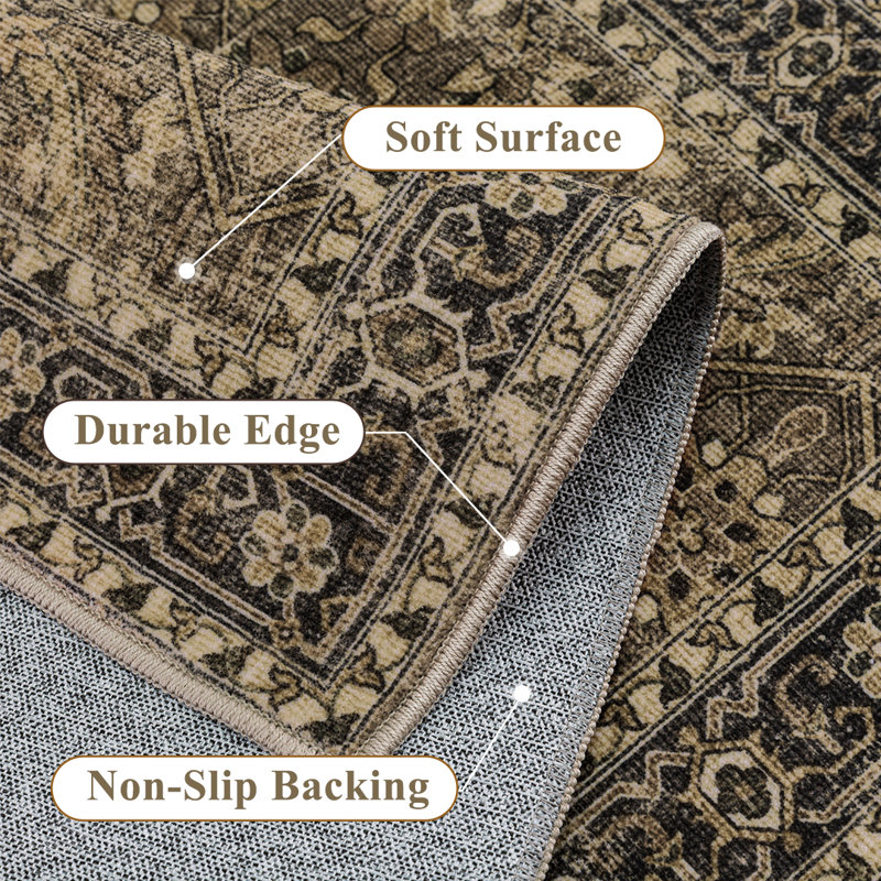 Kitty Machine Washable Oriental Area Rug with Non-Slip Backing, Rectangle 8' x 10'