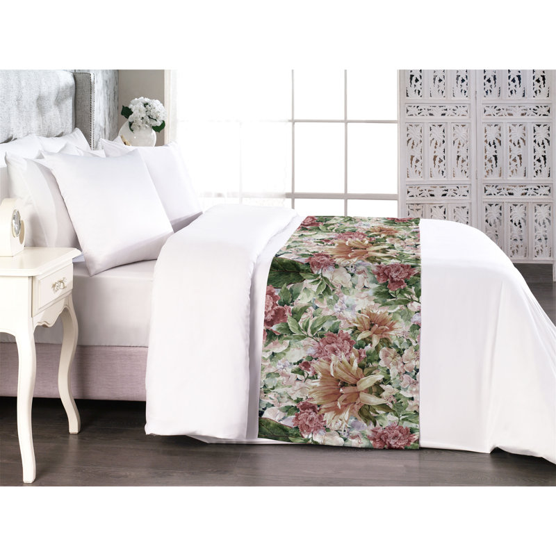 Foulard de lit Ambesonne, printemps, peinture, été, été, vert olive et rubis pâle, Très grand lit