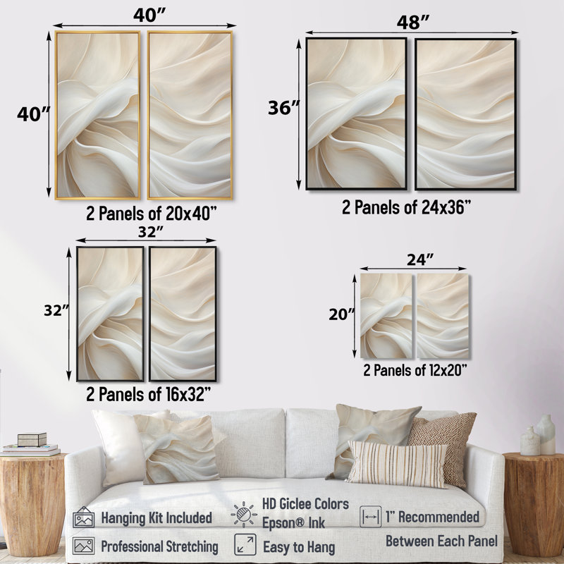 Tissu blanc en soie River - impressions sur toile beige glamour, Floater Framed Print without Mat, Noir, 36" H x 48" W