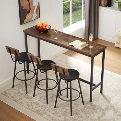 Long Bar Table Set with 3 PU Upholstered Bar Stools, Industrial Design for Kitchen and Living Room, Durable and Stylish
