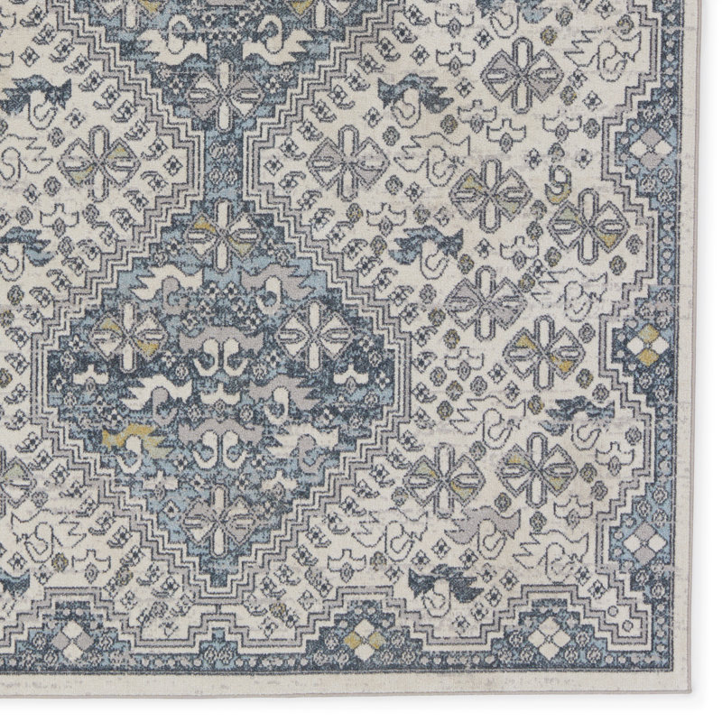 Phoebe Machine WashableOriental Area Rug in Cream/Blue, Runner 2'8" x 10'