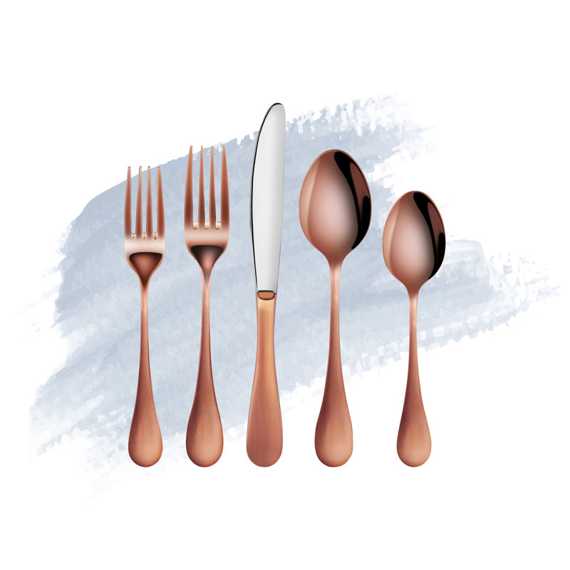 George Oliver Ameena Stainless Steel Flatware Set - Service for 4, Antique Copper