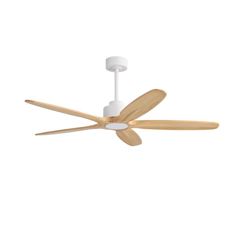  54 po Ventilateur de plafond d'intérieur à 5 pales en bois massif avec télécommande, grain de bois naturel à moteur à courant continu et réversible silencieux