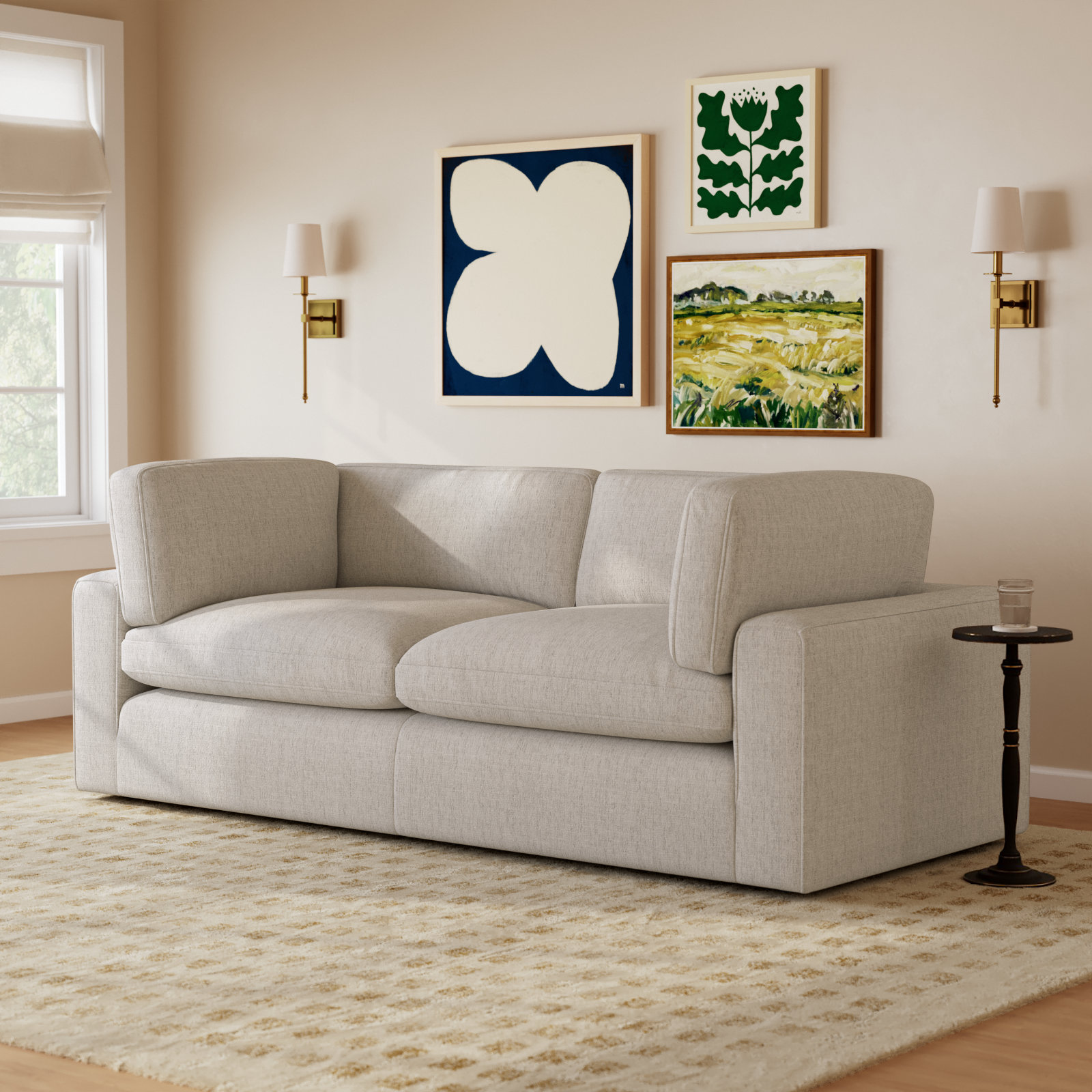 Capra 91'' Upholstered Sofa, Nathan Wheat Tweed