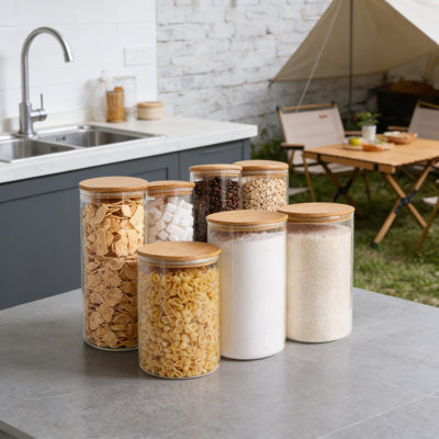 Pots à biscuits en verre avec couvercles hermétiques, ensemble de 2 contenants de demi-gallon (1,8 pte) pour le garde-manger, farine, sucre, céréales, noix, bonbons et ingrédients de cuisson
