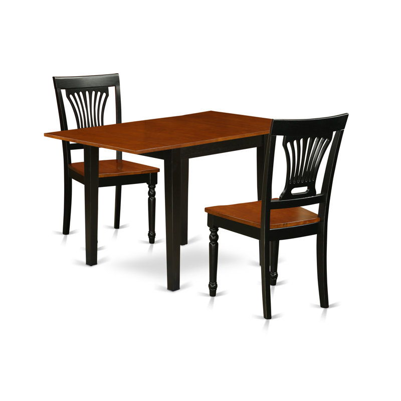 3 Piece Modern Dining Table Set Contains a Rectangle Wooden Table with Dropleaf and 2 Kitchen Dining Chairs, Black & Cherry
