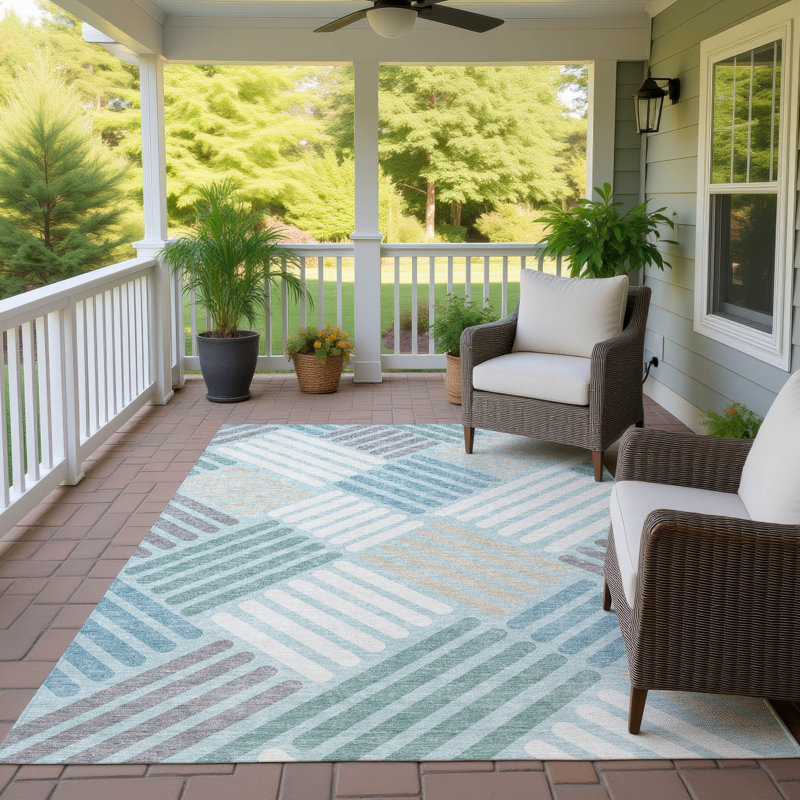 Machine Washable Indoor/Outdoor Bourkelands ACN2339 Geometric Rug, Rectangle 2'6" x 3'10"