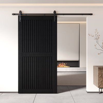 Homacer Vertical Stripe Design Black Finished & Unassembled Pine Wood Barn Door (Interior Use Only)