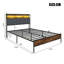 EU Sizes Metal Bed Frame with 2-Tier Storage Headboard & USB Ports, Smart Industrial Bed with App RGB LED, Rustic Brown & Grey, 90/140/160x200cm-134512218