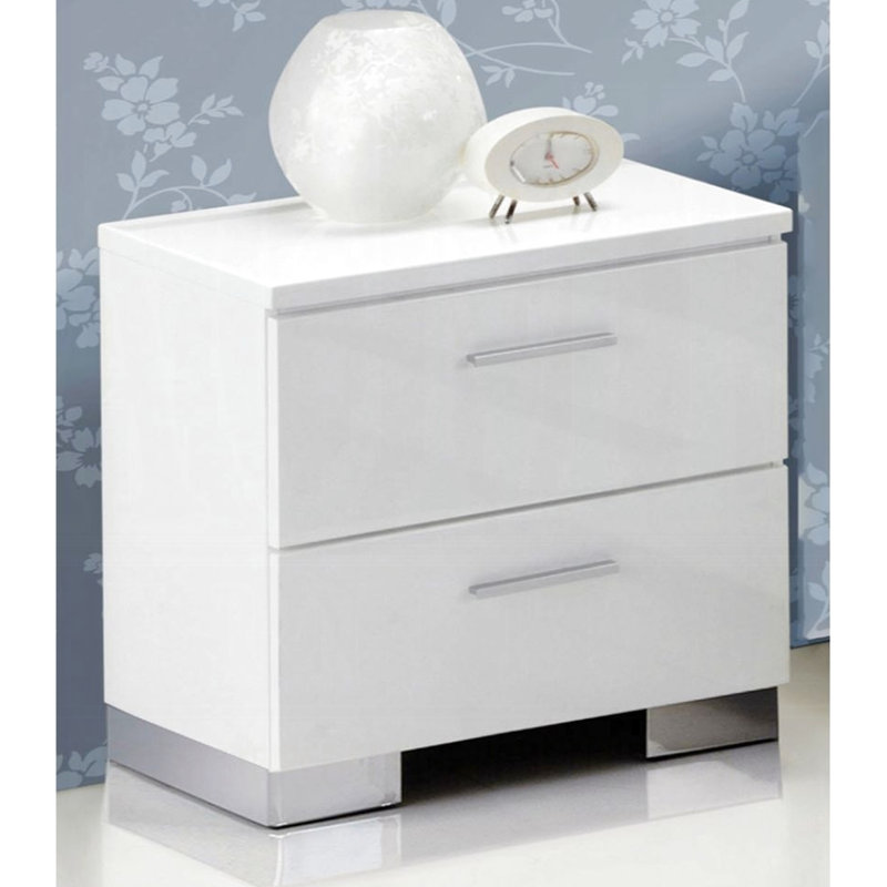 Table de chevet blanche à 2 tiroirs avec pieds pour la décoration de chambre à coucher