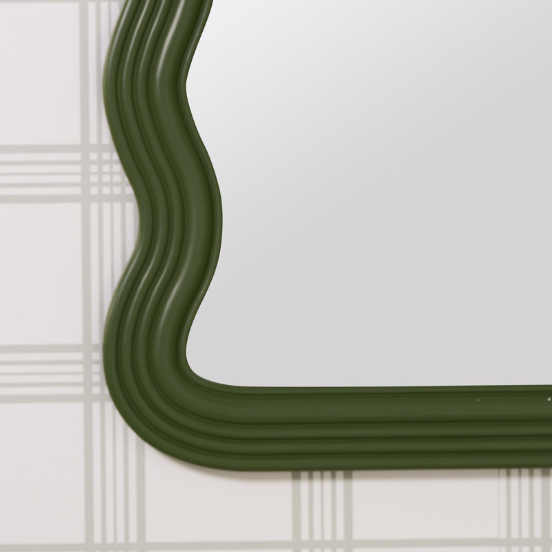 Dark Green Wavy Mirror with Engineered Hardwood Frame