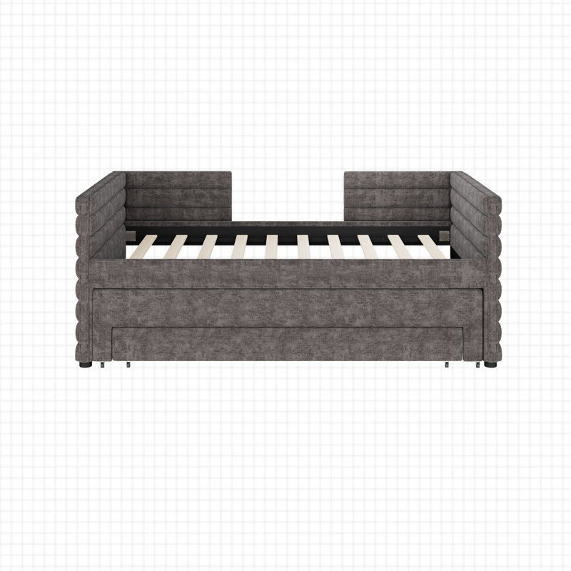 3 Drawers Upholstered Daybed With Trundle, Gray