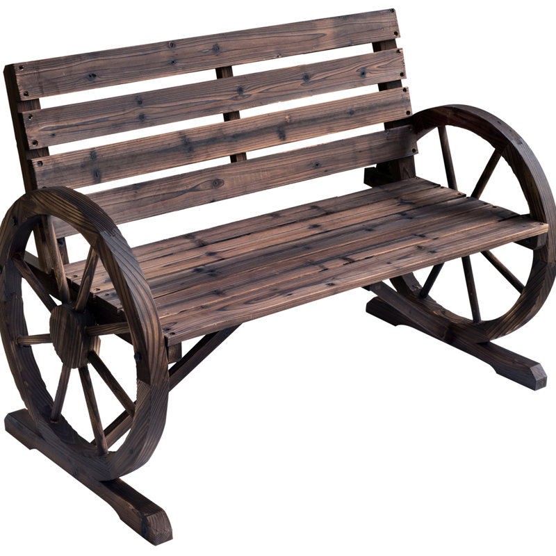 Banc rustique en bois à roulettes, meubles de patio de 41 po, 2 sièges avec et durable, bois massif, banc brun pour les jardins, siège, construction stable en sapin