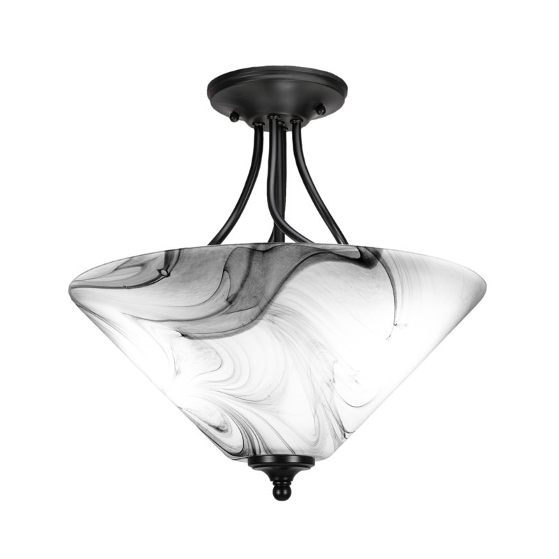 Capri Semi-Flush 3-Bulbs Shown In Matte Black Finish With 16" Onyx Swirl Glass