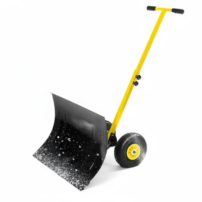 Pelle à neige avec roues, pelle à neige portative robuste 29,1 po Pelle à neige en métal robuste avec déneigement Lame inclinée à 5 positions et poignée réglable pour garage de garage
