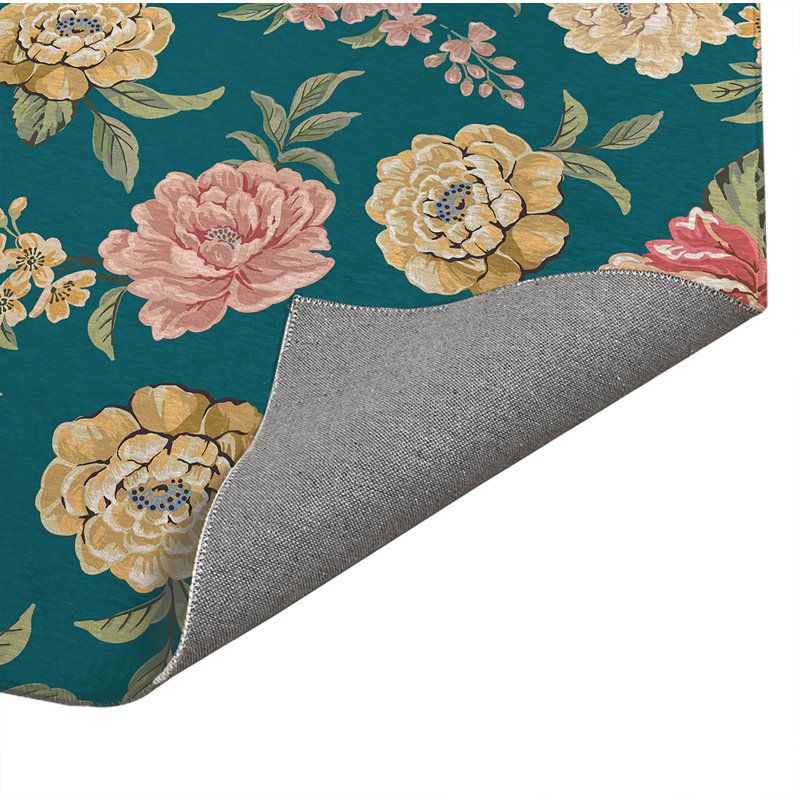 Tapis de lessive léger et antidérapant Catherine, 49 "L x 6 "H, Teal Floral