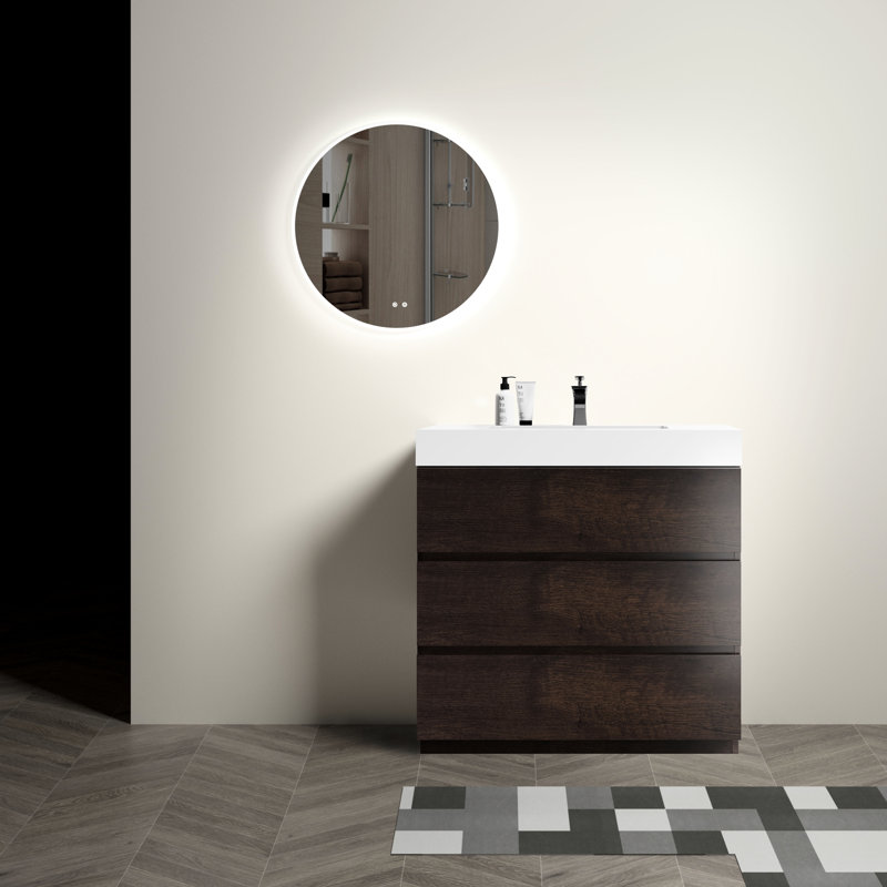 Meuble-lavabo de salle de bain 36 po - Noyer, lavabo blanc, rangement colossal, lavabo d'installation élégant et moderne, fusion de finition, pièce clé