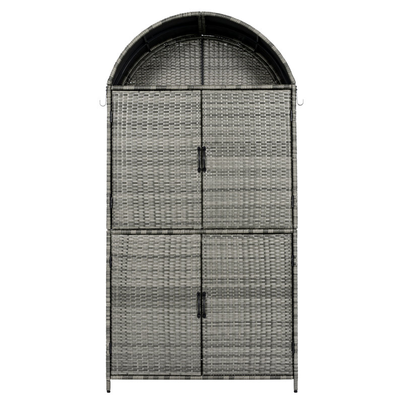 Wicker Outdoor Storage Cabinet For Garden, Backyard, Porch, Gray
