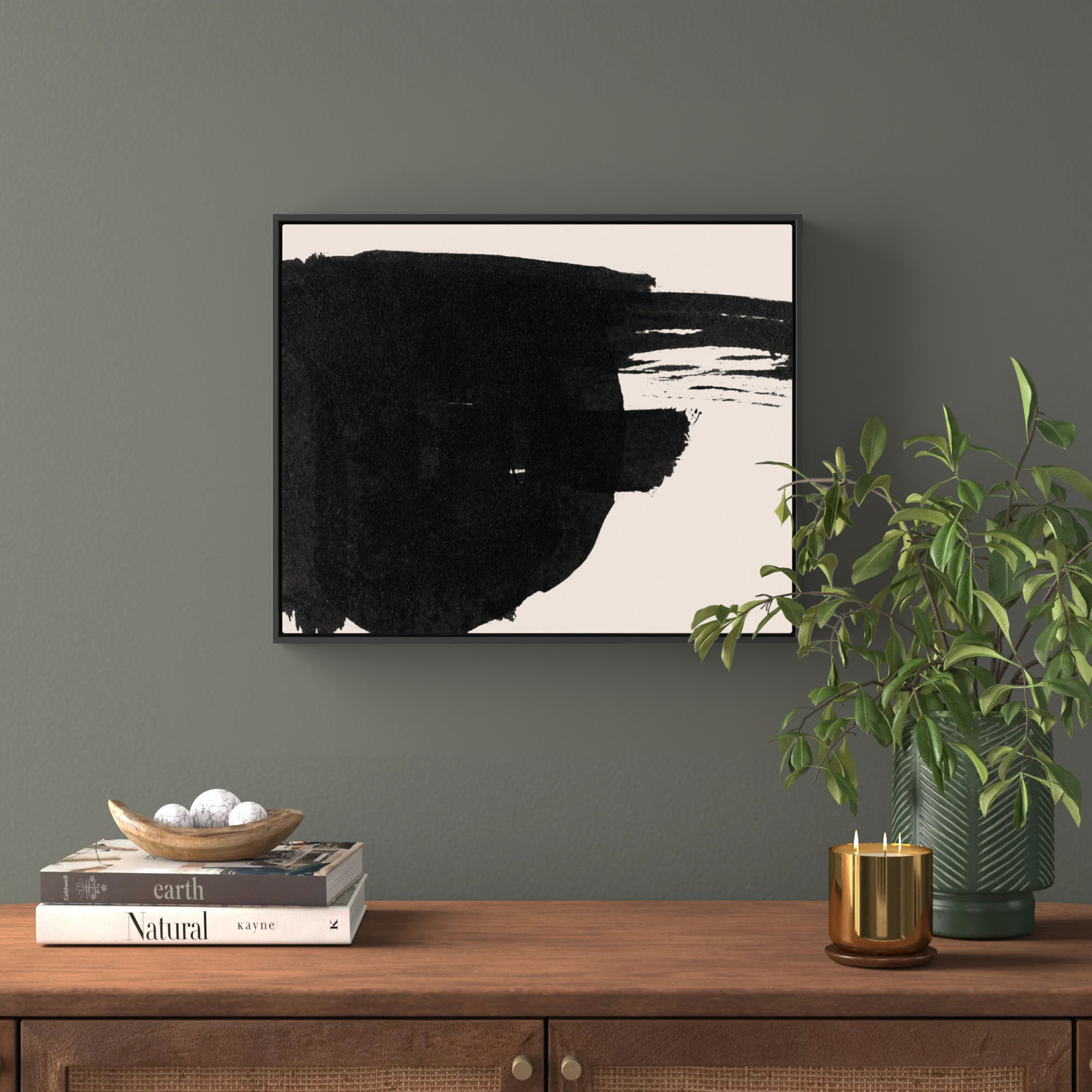 Abstract Black And White Large Brush Stroke by Oliver Gal, Black, 17" H x 21" W