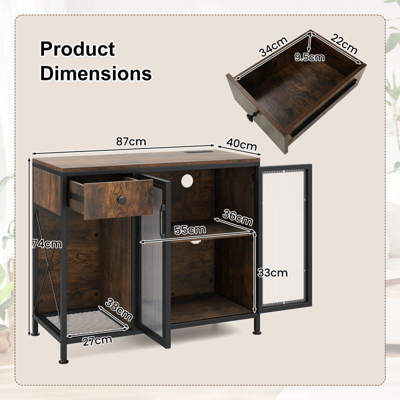 87cm Sideboard, Brown