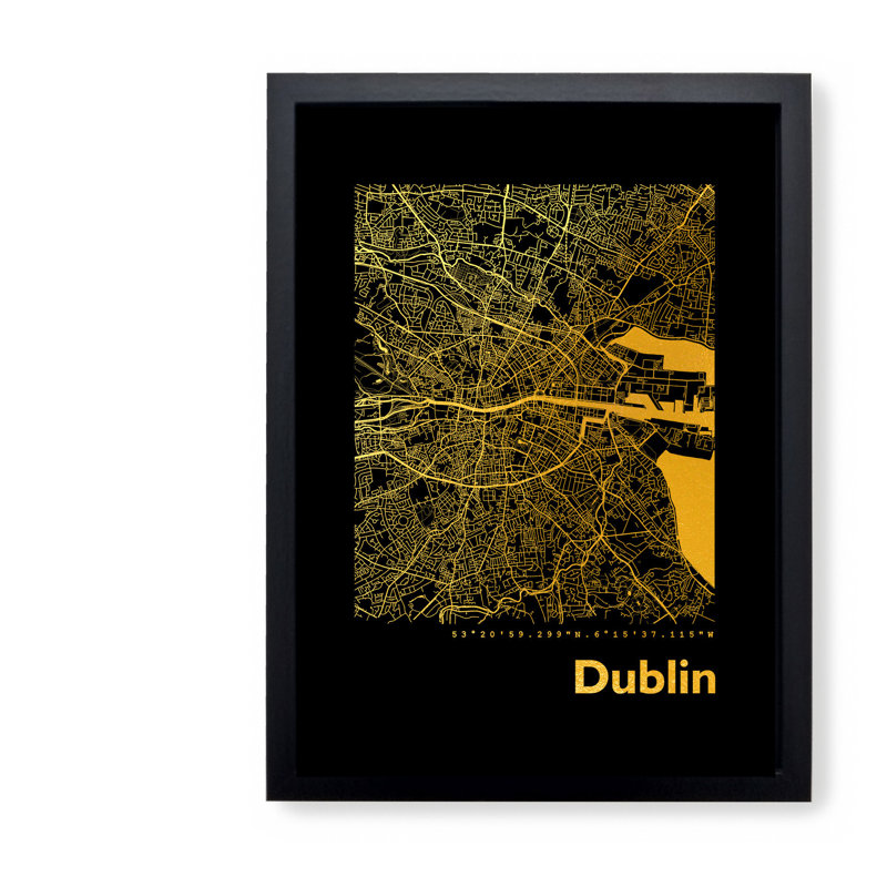 Dublin Map - Single Picture Frame Print, 42.5cm H x 32.5cm W x 3.5cm D