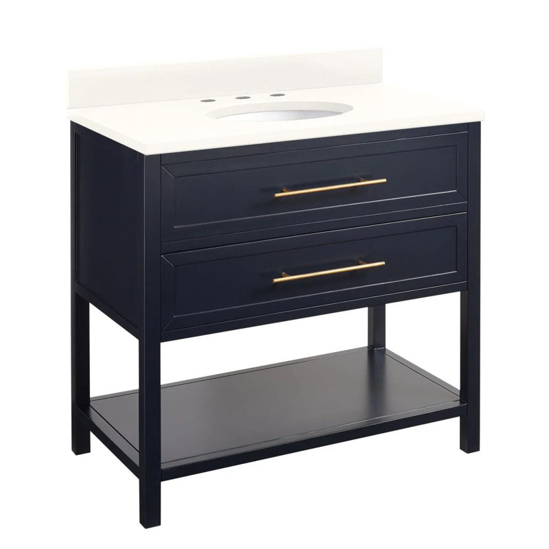 36" Robertson Single Bathroom Vanity Set with Rectangle Undermount Sink, White, Arctic White Quartz, 8" Widespread