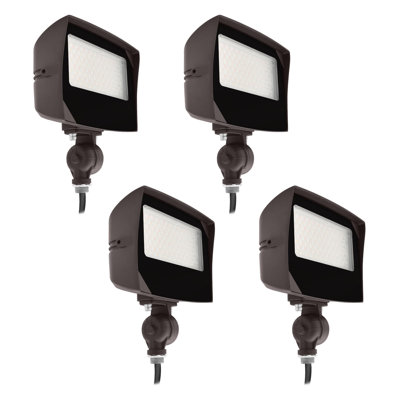 LUXRITE LED Flood Light, 15/25/35W, 3CCT, Up to 5250LM, Dusk to Dawn Photocell, Knuckle Mount, 0-10V Dimmable, IP65 , 120-277V, UL Listed 4 Pack