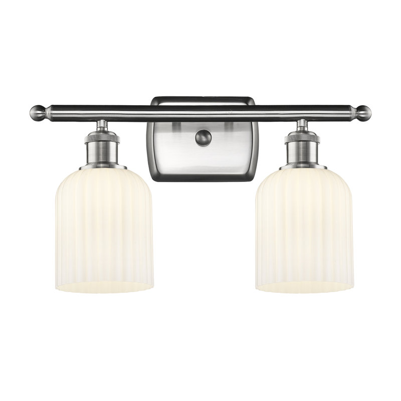 Éclairage pour salle de bain à intensité variable en métal à 2 lumières avec abat-jour en verre l 15 po Brysin, Nickel satiné