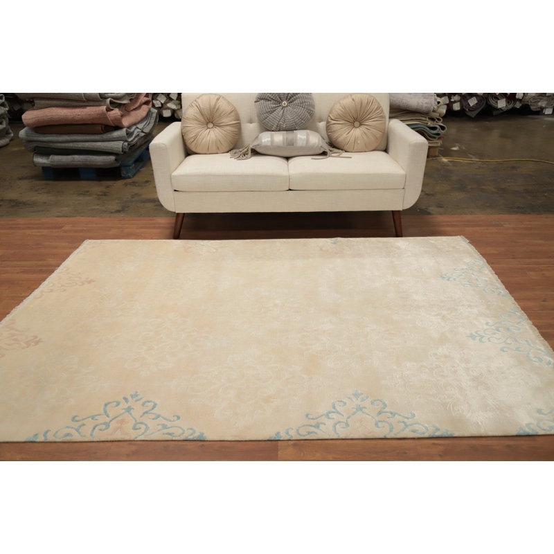 Élégant tapis népalais beige 6 x 8 pour un intérieur intemporel