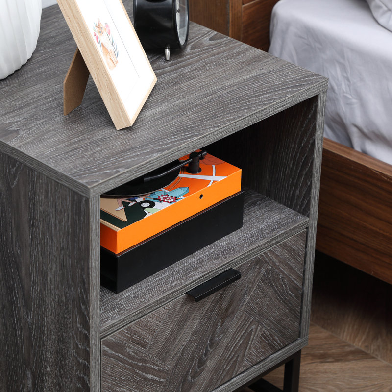 40cm W Engineered Wood Bedside Table, Grey