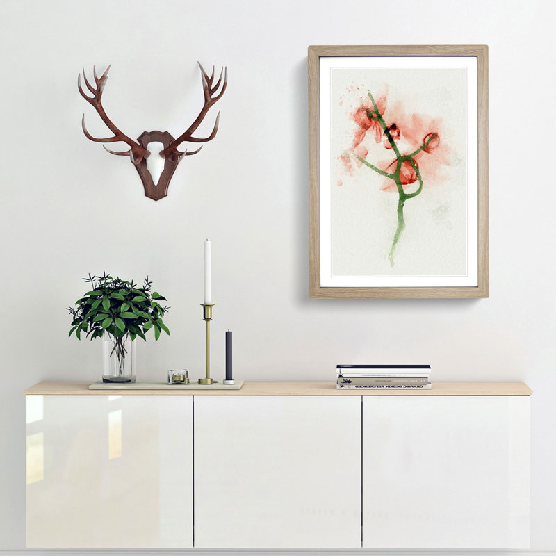 Pink Orchid Flower Abstract - Framed Print, 76cm H x 50cm W x 2cm D, Oak