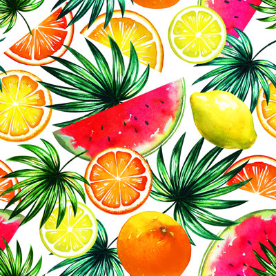 Azarae " Tropical Trendy Pattern With Colorful Exotic Fruit Mix " by Creative_Tatsiana Painting Print