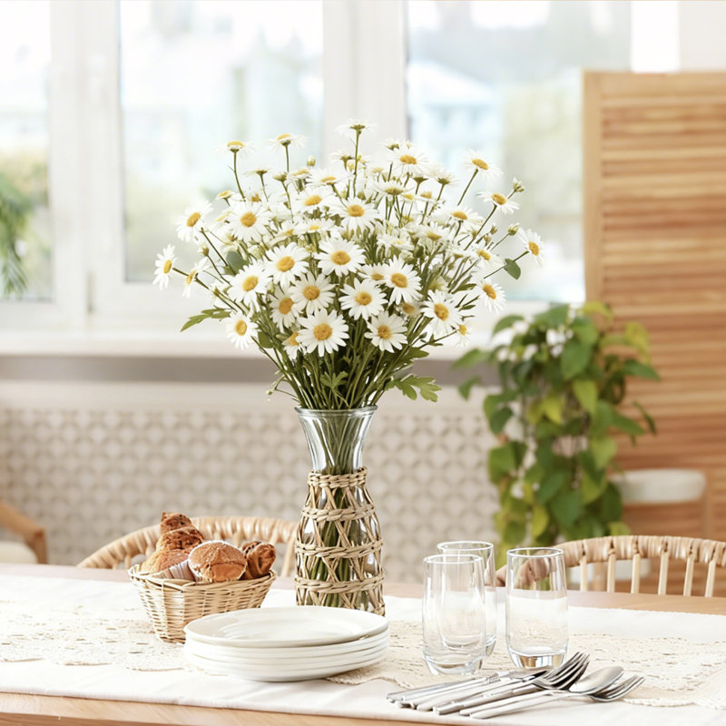 Vase de table en verre tissé rotin