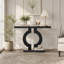 Console miroir de 109 cm (43 po), table d'appoint argentée moderne avec base en forme de O-1160622497