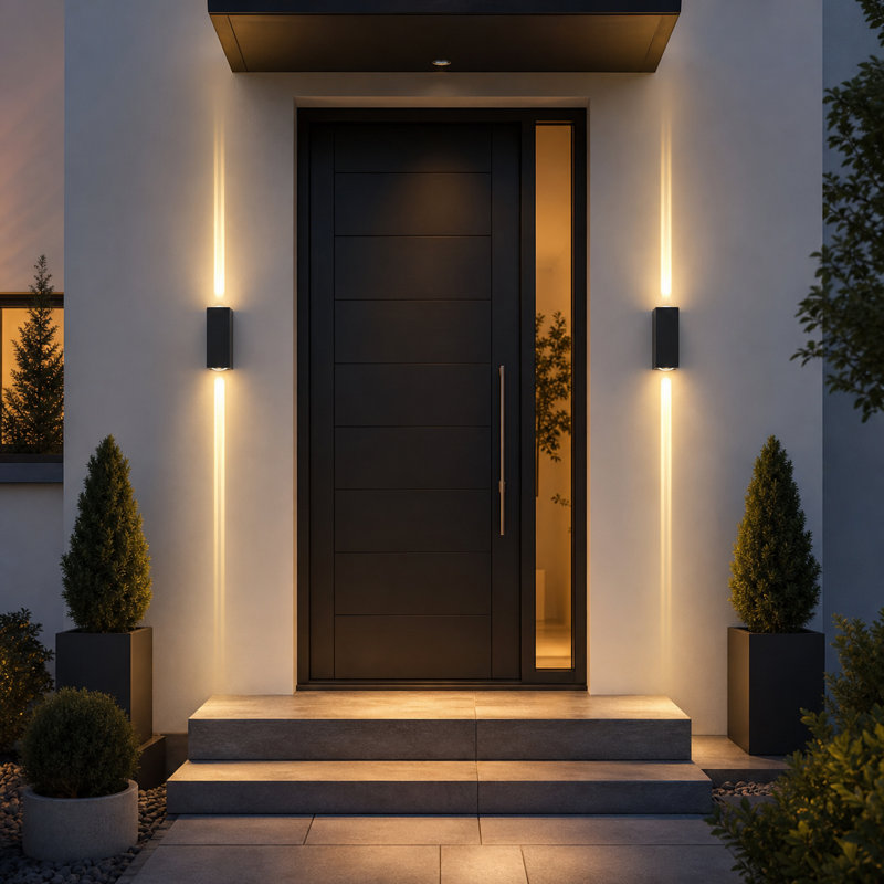 Applique murale d'extérieur, applique murale blanc chaud haut et bas 3000K, applique murale d'extérieur étanche en alliage d'aluminium IP65, éclairage de porche câblé moderne pour patio, garage, balcon, entrée, noir